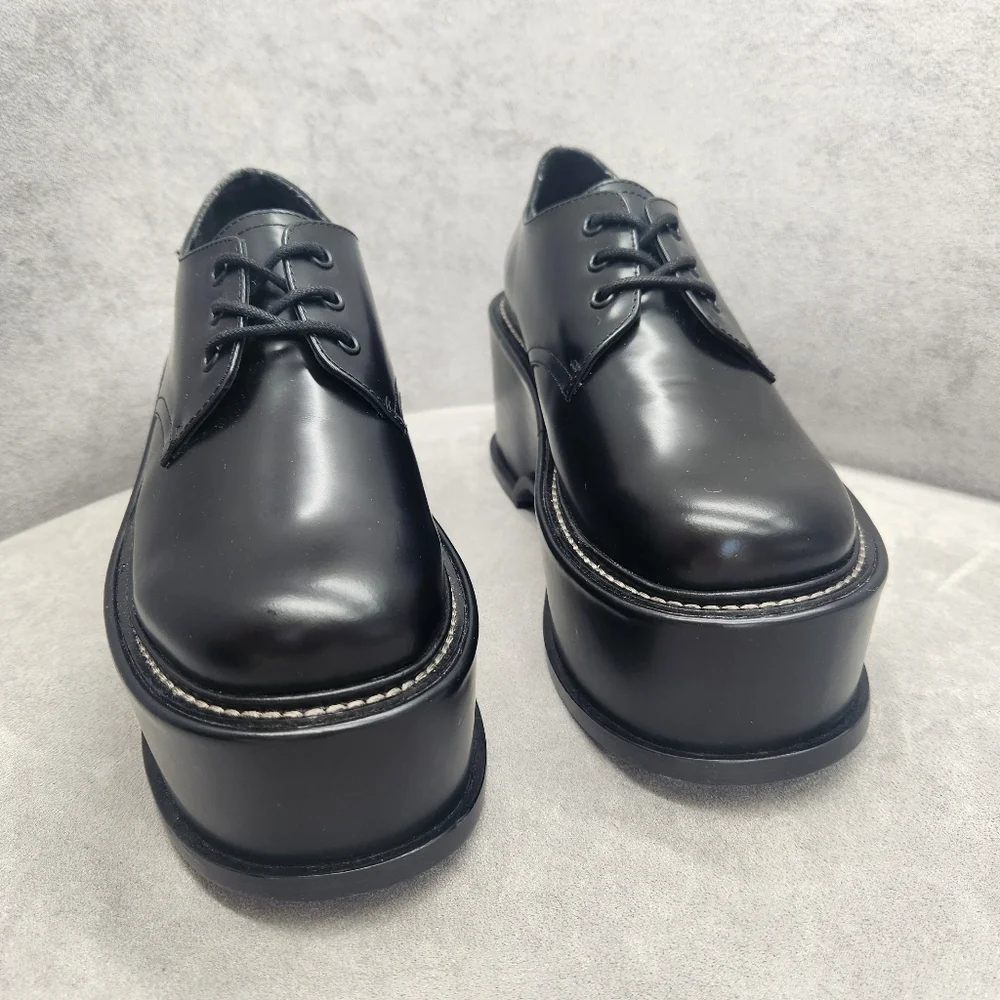 Artisan Platform Derby Shoes Women's 7 Black Leather Chunky Academia New $200
